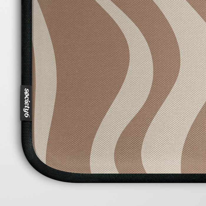 Liquid Swirl Contemporary Abstract Pattern in Chocolate Milk Brown and Beige Laptop Sleeve Gallery Image 3
