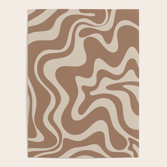 Liquid Swirl Contemporary Abstract Pattern in Chocolate Milk Brown and Beige Poster Gallery Image 4