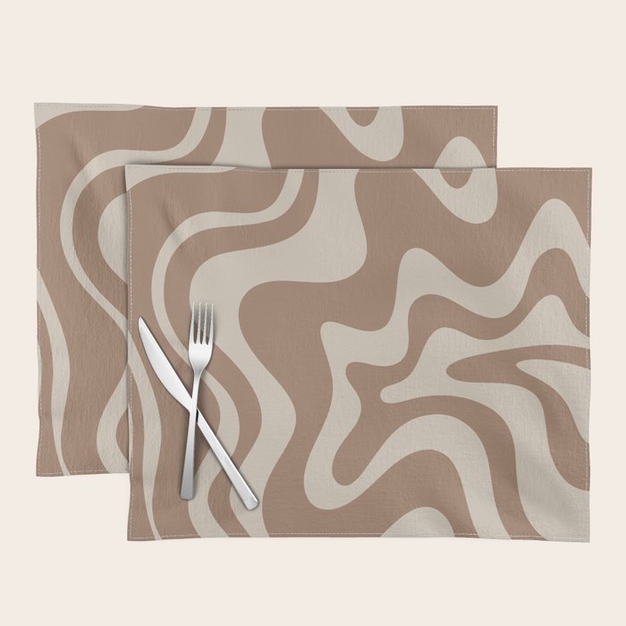 Liquid Swirl Contemporary Abstract Pattern in Chocolate Milk Brown and Beige Placemat Gallery Image 1