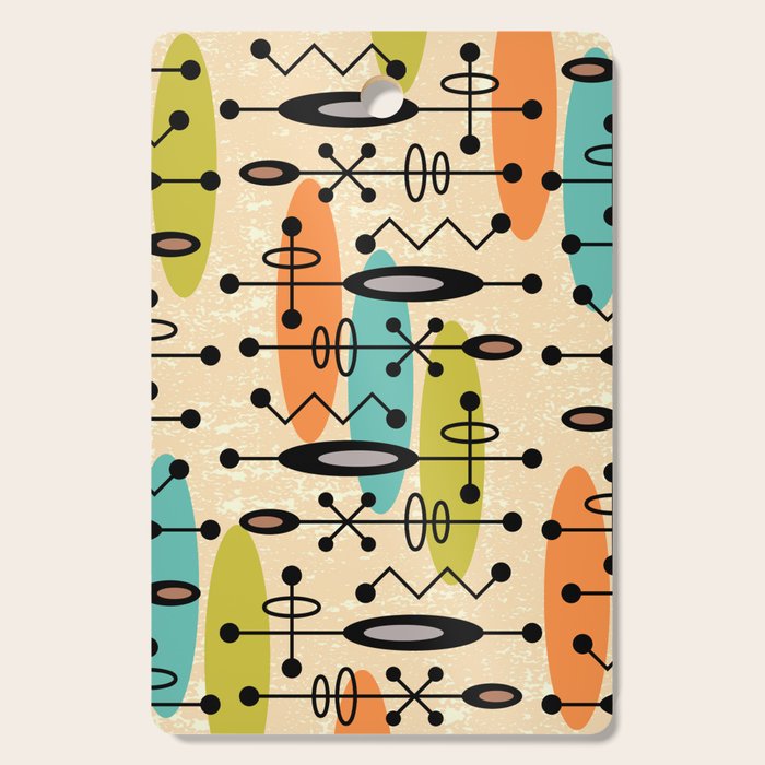 Retro 1950s Style Mid Century Modern Atomic Design 271 Googie Orange Blue and Green Cutting Board Gallery Image 1