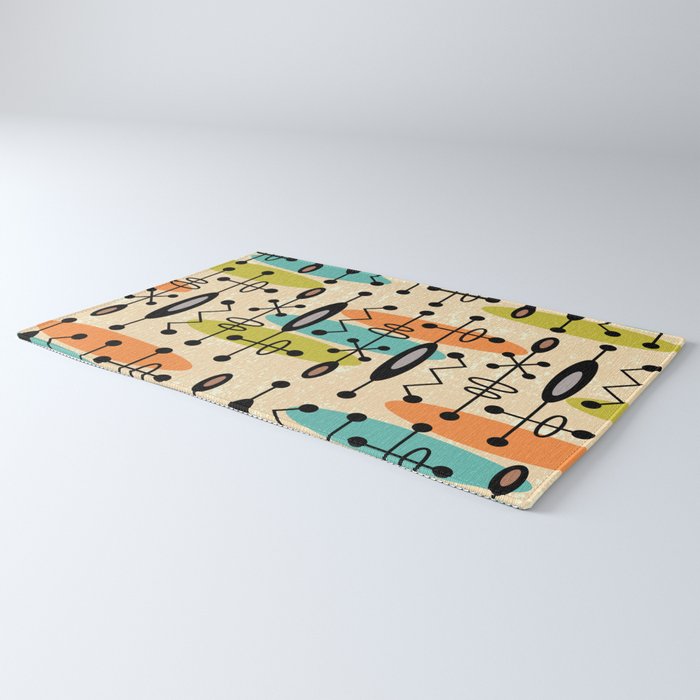 Retro 1950s Style Mid Century Modern Atomic Design 271 Googie Orange Blue and Green Rug Gallery Image 3