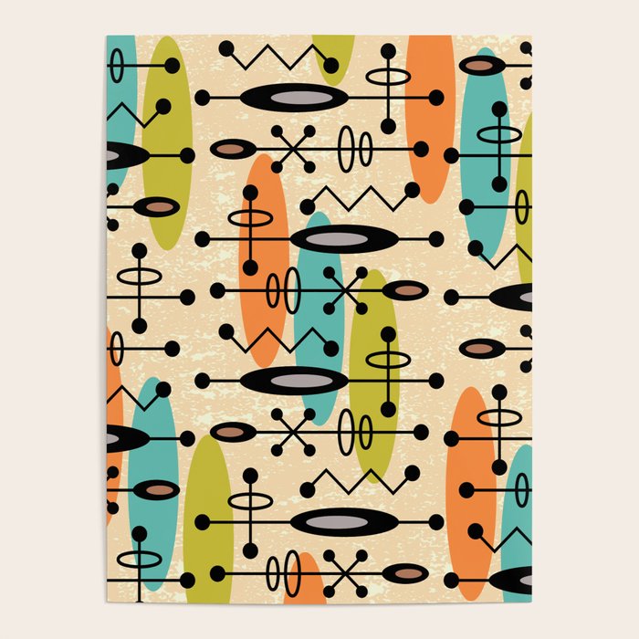 Retro 1950s Style Mid Century Modern Atomic Design 271 Googie Orange Blue and Green Poster Gallery Image 4