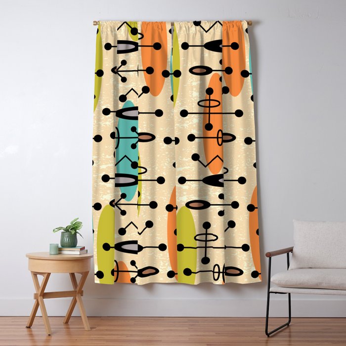 Retro 1950s Style Mid Century Modern Atomic Design 271 Googie Orange Blue and Green Window Curtain Gallery Image 5