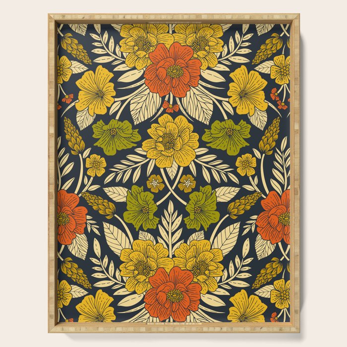 Modern Floral Pattern in Orange, Yellow, Green & Navy Serving Tray Gallery Image 1