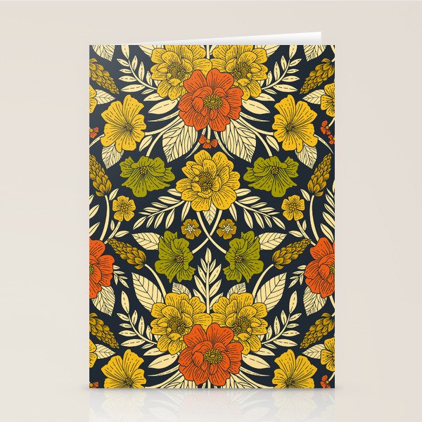 Modern Floral Pattern in Orange, Yellow, Green & Navy Stationery Card Gallery Image 1