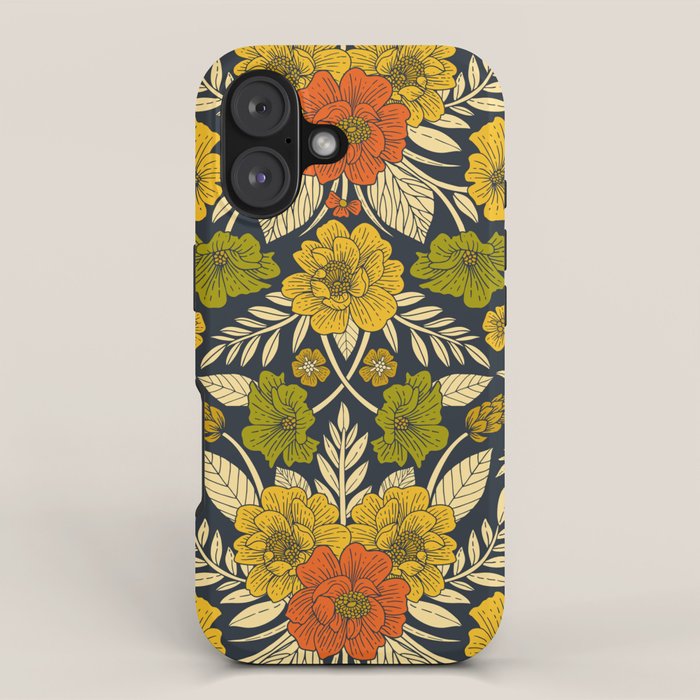 Modern Floral Pattern in Orange, Yellow, Green & Navy iPhone Case Gallery Image 1