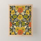 Modern Floral Pattern in Orange, Yellow, Green & Navy Mini Art Print Gallery Image 1