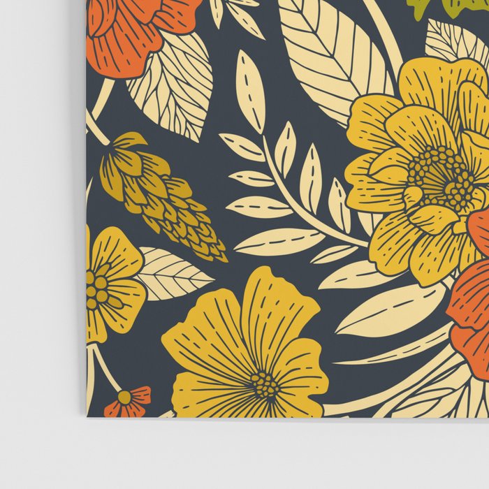 Modern Floral Pattern in Orange, Yellow, Green & Navy Poster Gallery Image 3