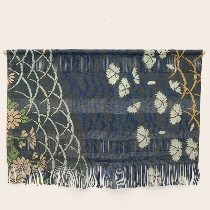 Antique White, Pink and Blue Floral Japanese Silk Print Wall Hanging Gallery Image 1