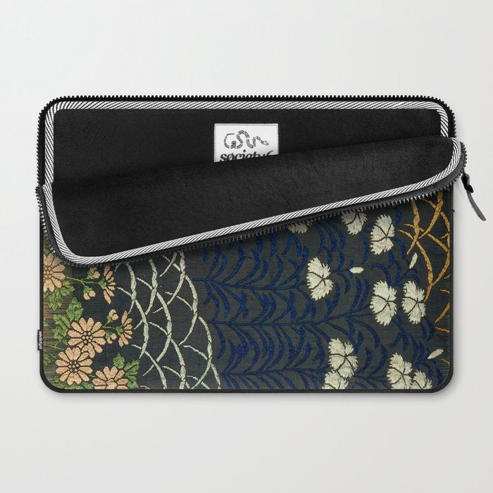 Antique White, Pink and Blue Floral Japanese Silk Print Laptop Sleeve Gallery Image 2