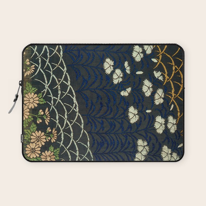Antique White, Pink and Blue Floral Japanese Silk Print Laptop Sleeve Gallery Image 1