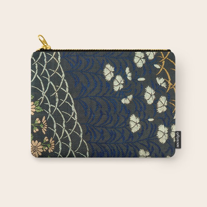 Antique White, Pink and Blue Floral Japanese Silk Print Carry All Pouch Gallery Image 1
