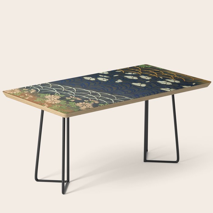 Antique White, Pink and Blue Floral Japanese Silk Print Coffee Table Gallery Image 1