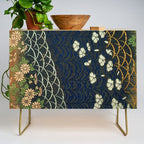 Antique White, Pink and Blue Floral Japanese Silk Print Credenza Gallery Image 1