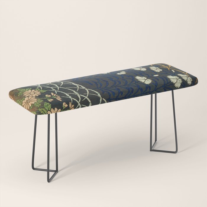 Antique White, Pink and Blue Floral Japanese Silk Print Bench Gallery Image 1