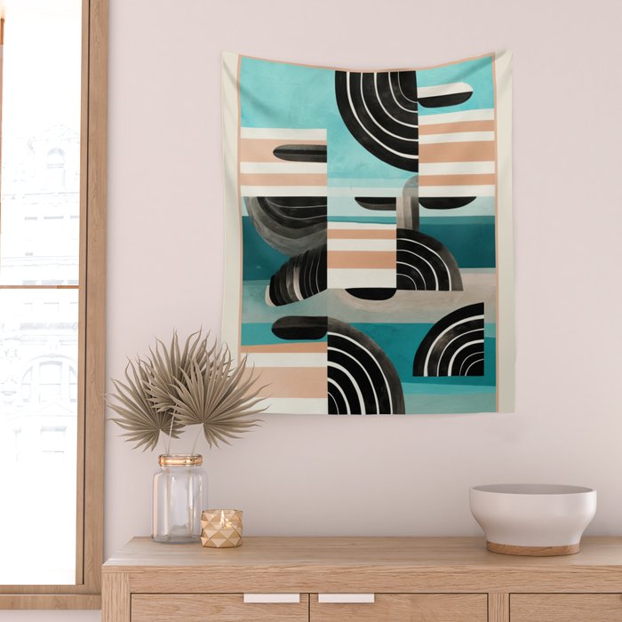 Retro Geometric Shapes 3 Wall Tapestry Gallery Image 2