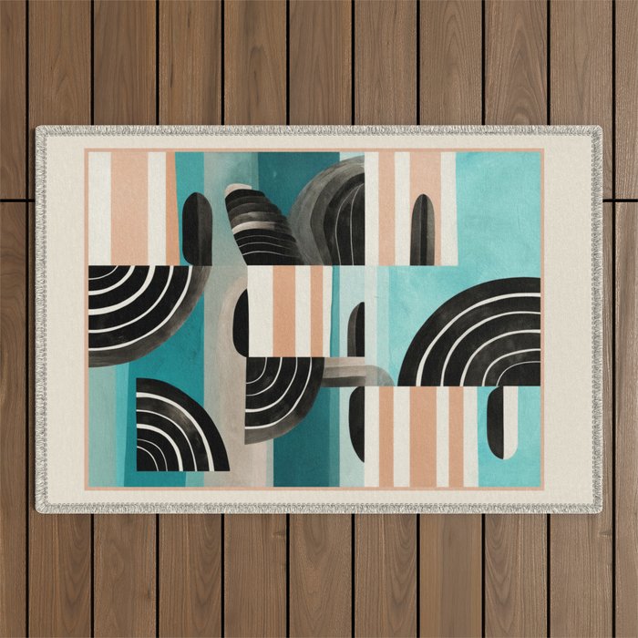 Retro Geometric Shapes 3 Outdoor Rug Gallery Image 1