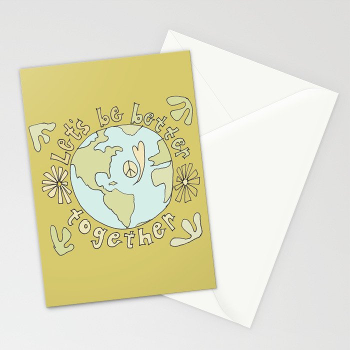 let's be better together // protect mother earth // retro art by surfy birdy Stationery Card Gallery Image 2