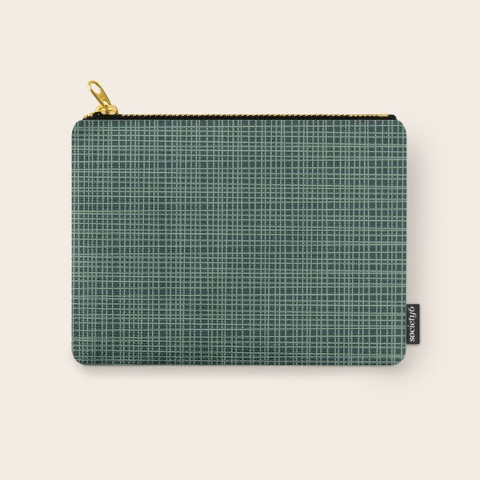 Mid Century Modern Fine Weave Minimalist Retro Woven Pattern in Forest Green Carry All Pouch Gallery Image 1