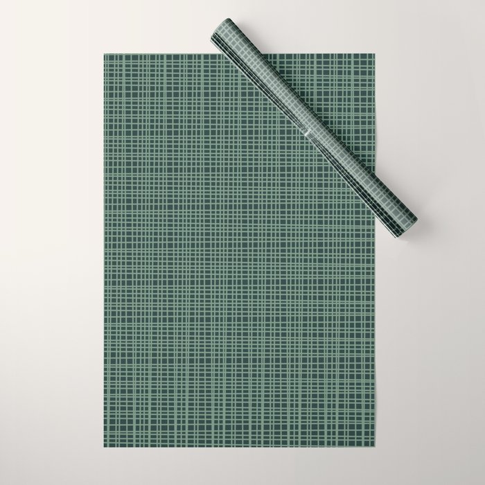 Mid Century Modern Fine Weave Minimalist Retro Woven Pattern in Forest Green Wrapping Paper Gallery Image 1