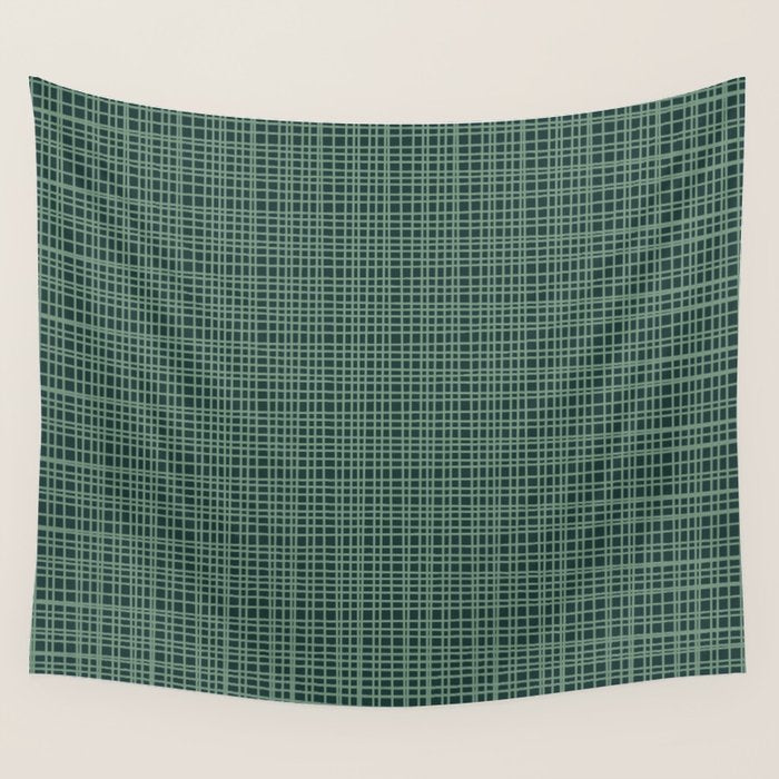 Mid Century Modern Fine Weave Minimalist Retro Woven Pattern in Forest Green Wall Tapestry Gallery Image 4