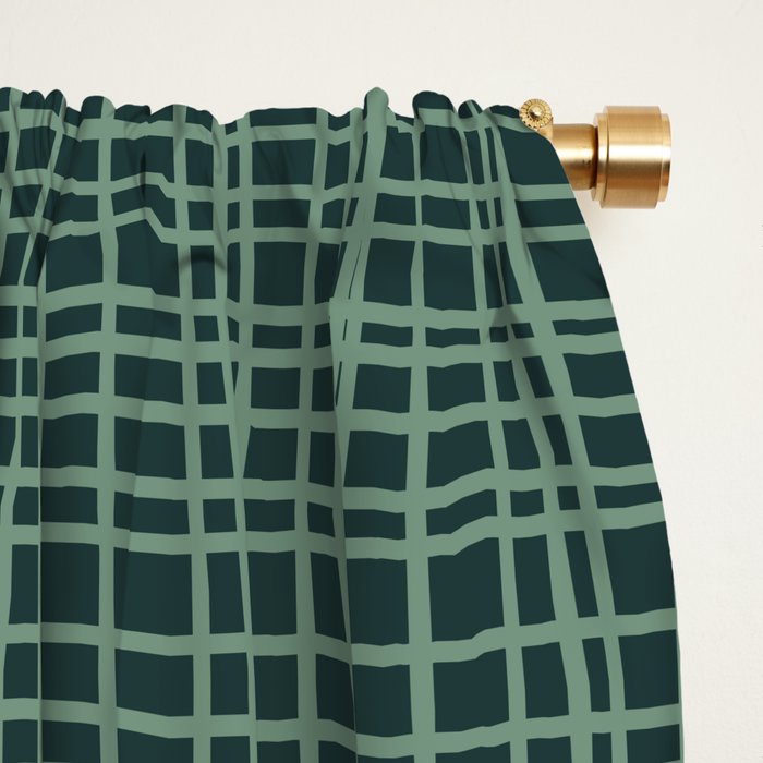 Mid Century Modern Fine Weave Minimalist Retro Woven Pattern in Forest Green Window Curtain Gallery Image 2