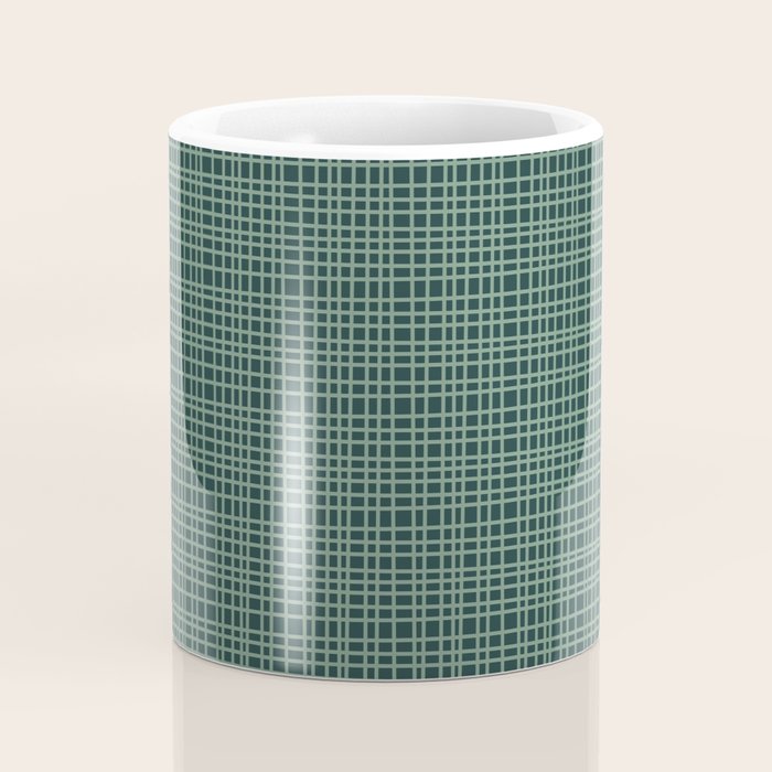 Mid Century Modern Fine Weave Minimalist Retro Woven Pattern in Forest Green Coffee Mug Gallery Image 4