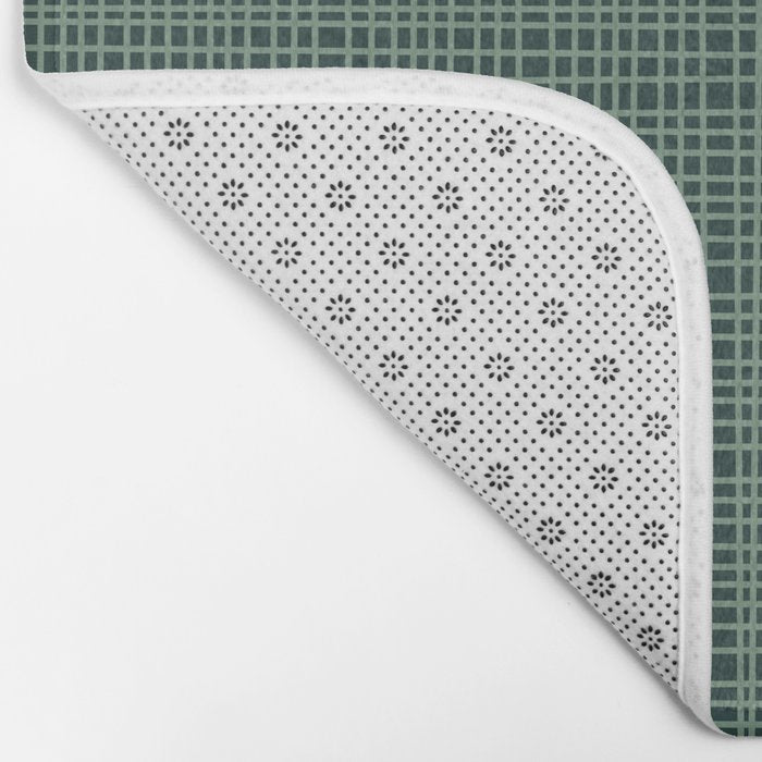 Mid Century Modern Fine Weave Minimalist Retro Woven Pattern in Forest Green Bath Mat Gallery Image 2