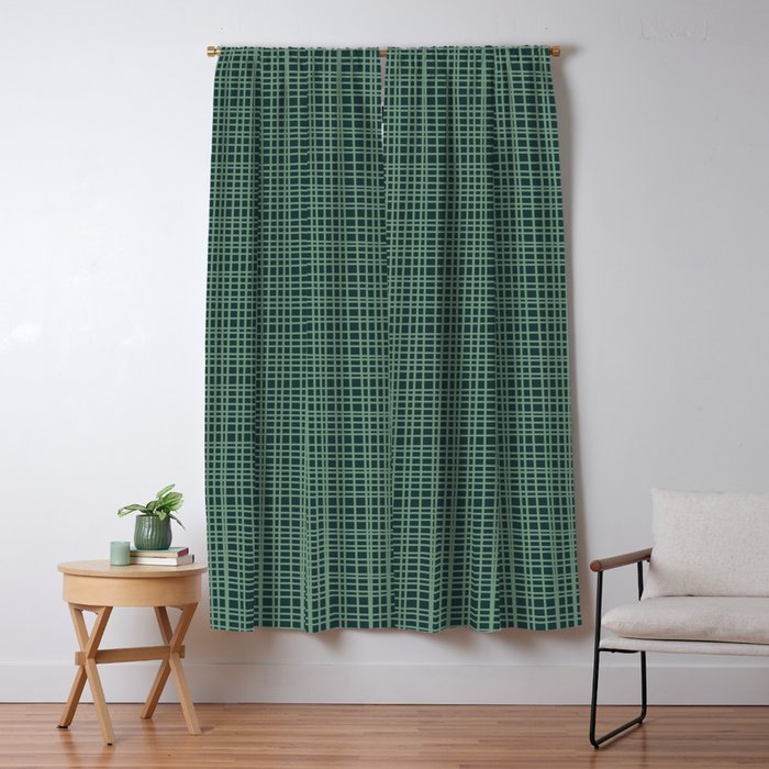 Mid Century Modern Fine Weave Minimalist Retro Woven Pattern in Forest Green Window Curtain Gallery Image 5