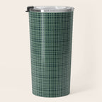 Mid Century Modern Fine Weave Minimalist Retro Woven Pattern in Forest Green Travel Mug Gallery Image 3