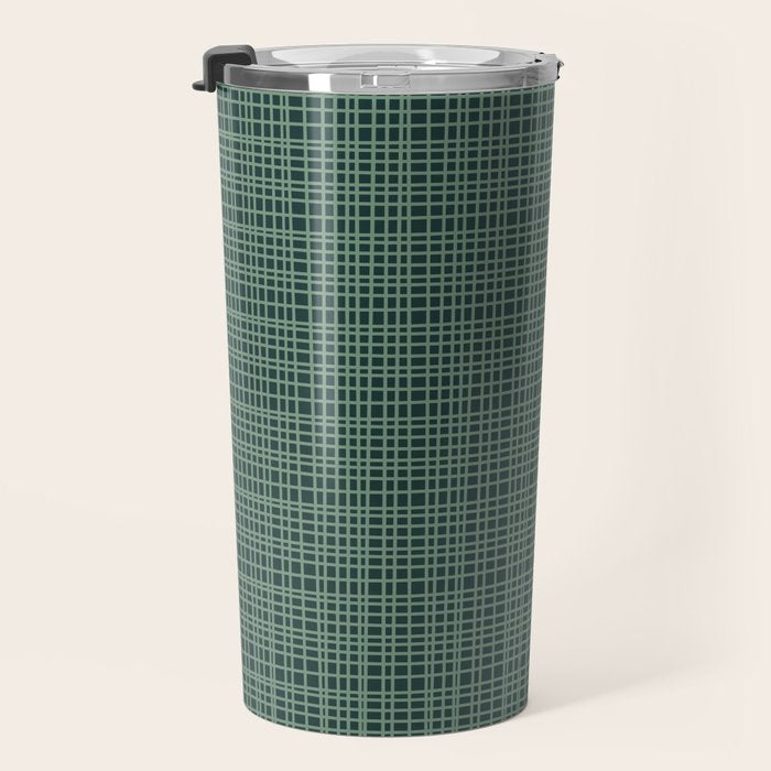 Mid Century Modern Fine Weave Minimalist Retro Woven Pattern in Forest Green Travel Mug Gallery Image 3