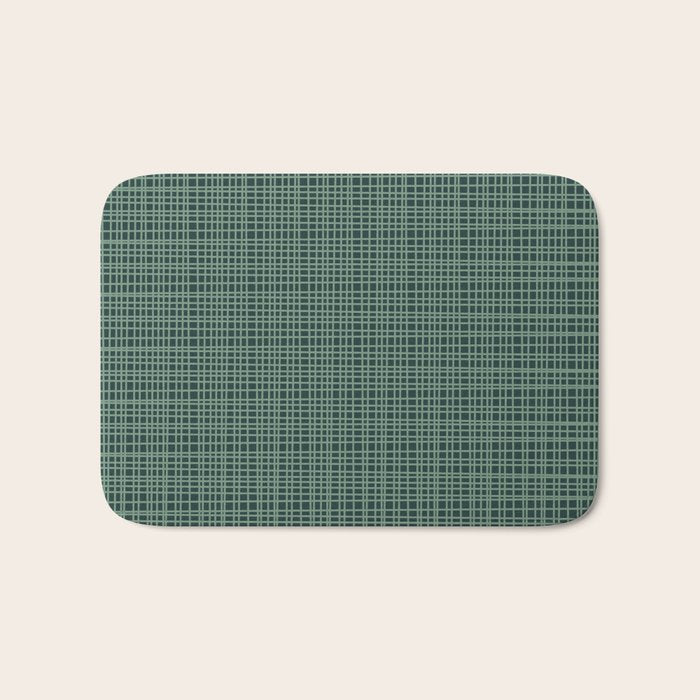 Mid Century Modern Fine Weave Minimalist Retro Woven Pattern in Forest Green Bath Mat Gallery Image 1
