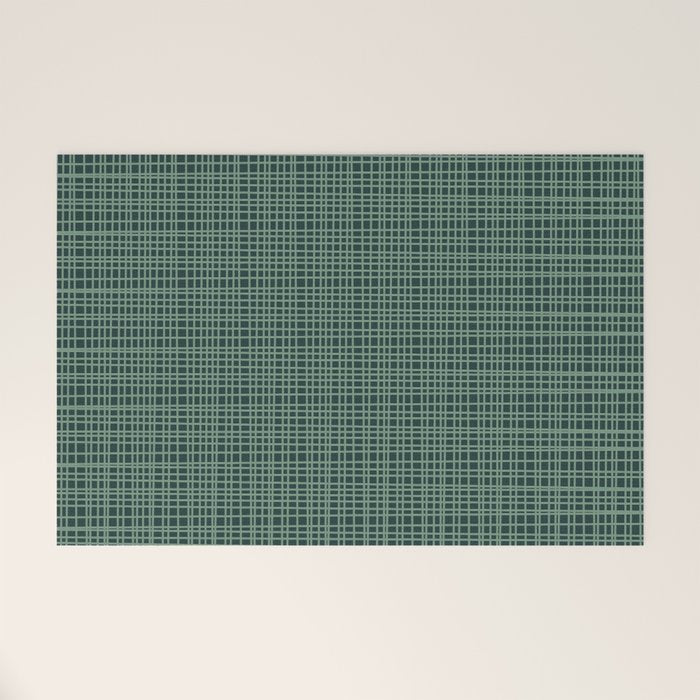 Mid Century Modern Fine Weave Minimalist Retro Woven Pattern in Forest Green Welcome Mat Gallery Image 1