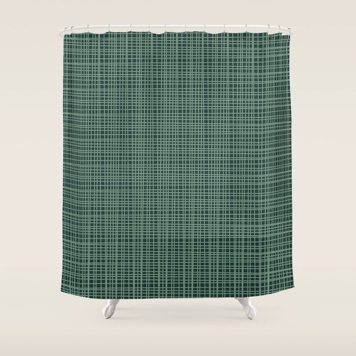 Mid Century Modern Fine Weave Minimalist Retro Woven Pattern in Forest Green Shower Curtain Gallery Image 1