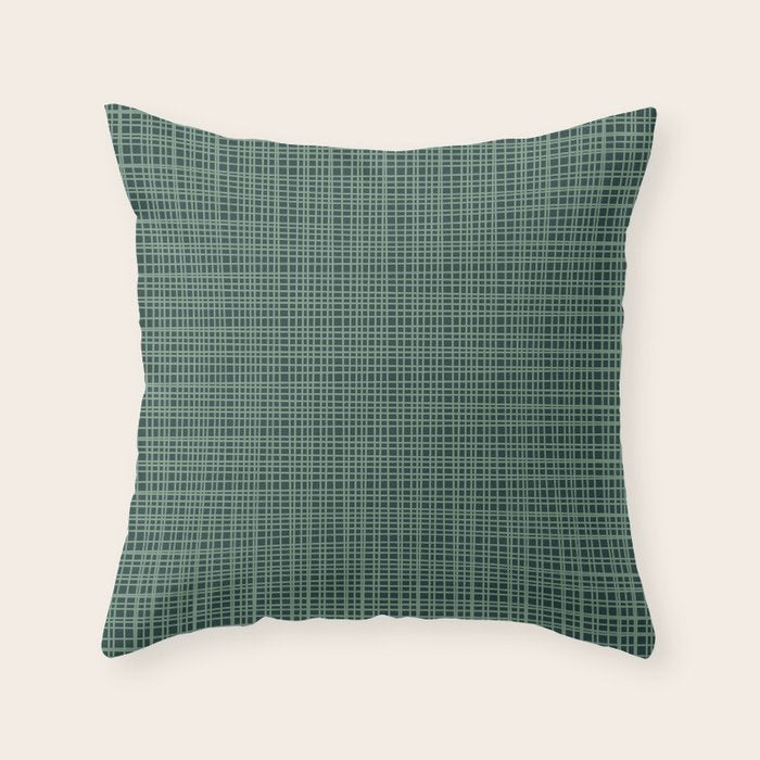 Mid Century Modern Fine Weave Minimalist Retro Woven Pattern in Forest Green Throw Pillow Gallery Image 6