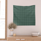 Mid Century Modern Fine Weave Minimalist Retro Woven Pattern in Forest Green Wall Tapestry Gallery Image 2