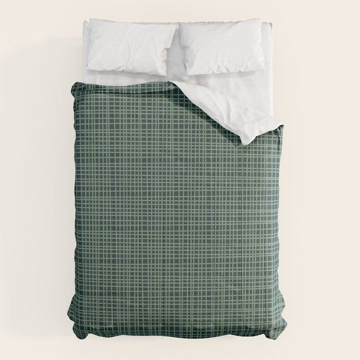 Mid Century Modern Fine Weave Minimalist Retro Woven Pattern in Forest Green Comforter Gallery Image 1