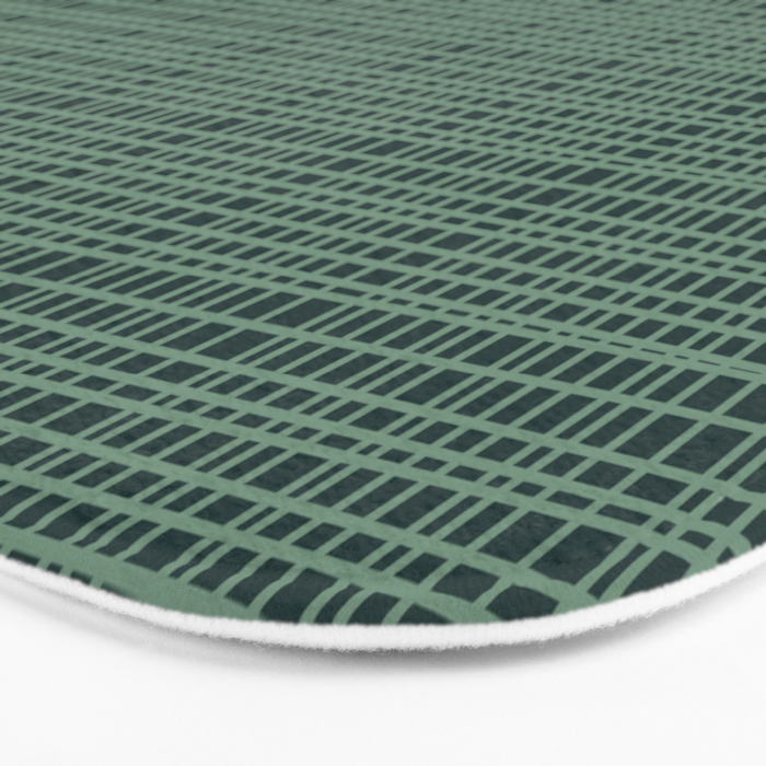 Mid Century Modern Fine Weave Minimalist Retro Woven Pattern in Forest Green Bath Mat Gallery Image 3