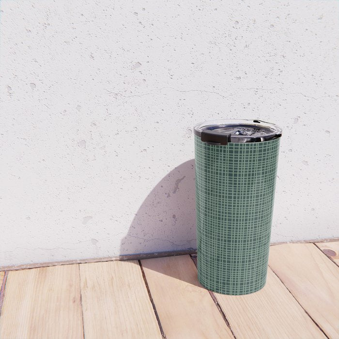 Mid Century Modern Fine Weave Minimalist Retro Woven Pattern in Forest Green Travel Mug Gallery Image 4