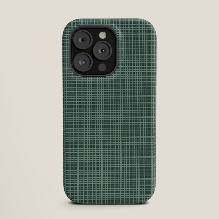 Mid Century Modern Fine Weave Minimalist Retro Woven Pattern in Forest Green iPhone Case Gallery Image 19
