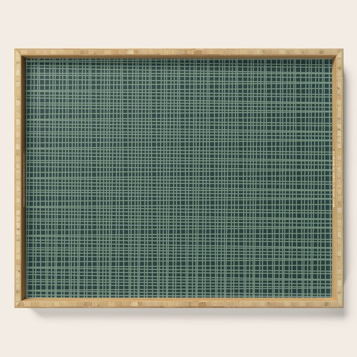 Mid Century Modern Fine Weave Minimalist Retro Woven Pattern in Forest Green Serving Tray Gallery Image 1