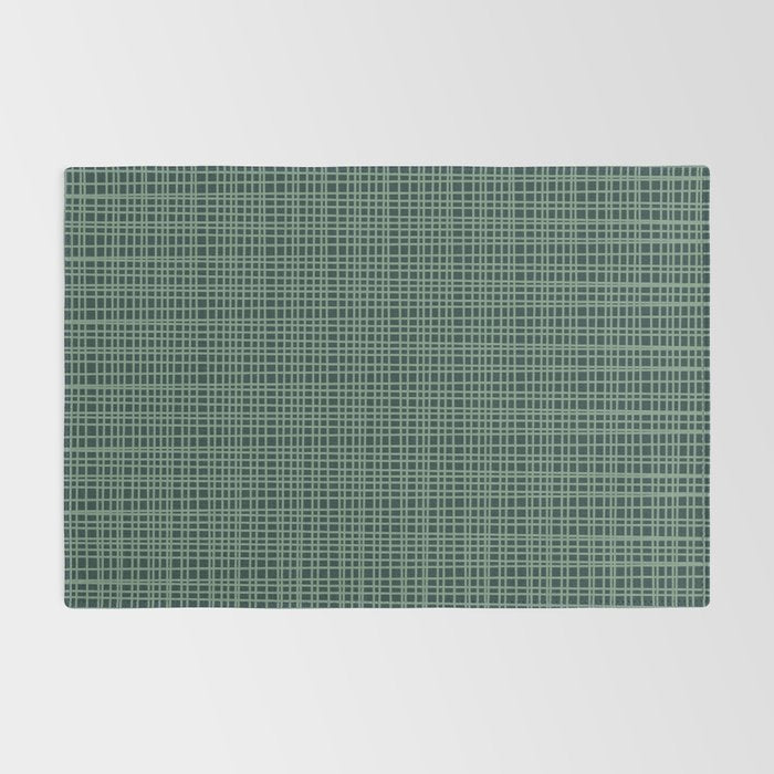 Mid Century Modern Fine Weave Minimalist Retro Woven Pattern in Forest Green Rug Gallery Image 2