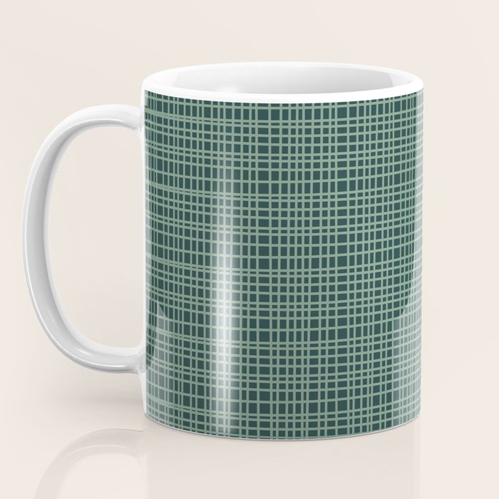 Mid Century Modern Fine Weave Minimalist Retro Woven Pattern in Forest Green Coffee Mug Gallery Image 3