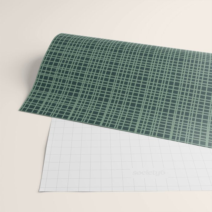 Mid Century Modern Fine Weave Minimalist Retro Woven Pattern in Forest Green Wrapping Paper Gallery Image 2