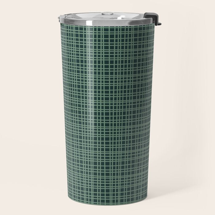 Mid Century Modern Fine Weave Minimalist Retro Woven Pattern in Forest Green Travel Mug Gallery Image 2
