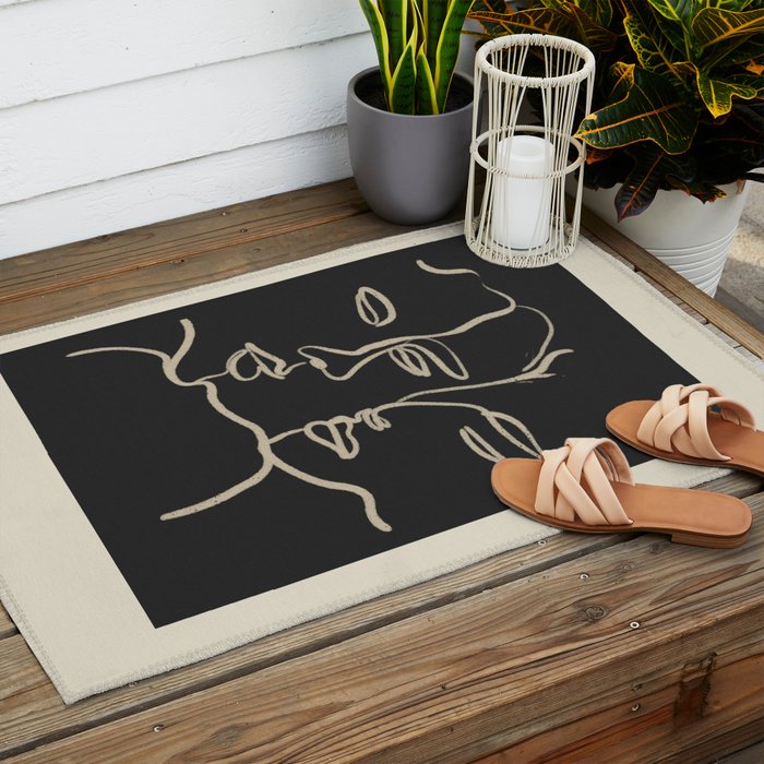 Minimal Abstract Art Three Faces Outdoor Rug Gallery Image 2
