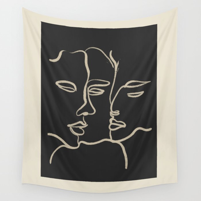 Minimal Abstract Art Three Faces Wall Tapestry Gallery Image 4