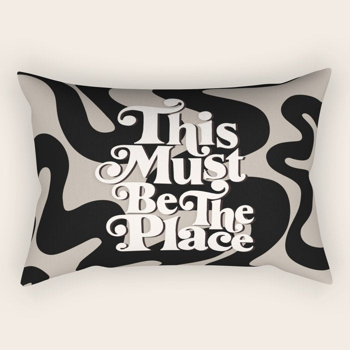 This Must Be The Place - 70s, Vintage, Retro, Abstract Pattern (Black & Beige) Rectangular Pillow Gallery Image 1