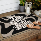 This Must Be The Place - 70s, Vintage, Retro, Abstract Pattern (Black & Beige) Outdoor Rug Gallery Image 2