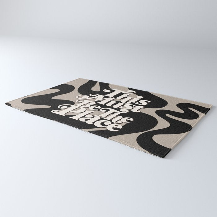 This Must Be The Place - 70s, Vintage, Retro, Abstract Pattern (Black & Beige) Rug Gallery Image 3
